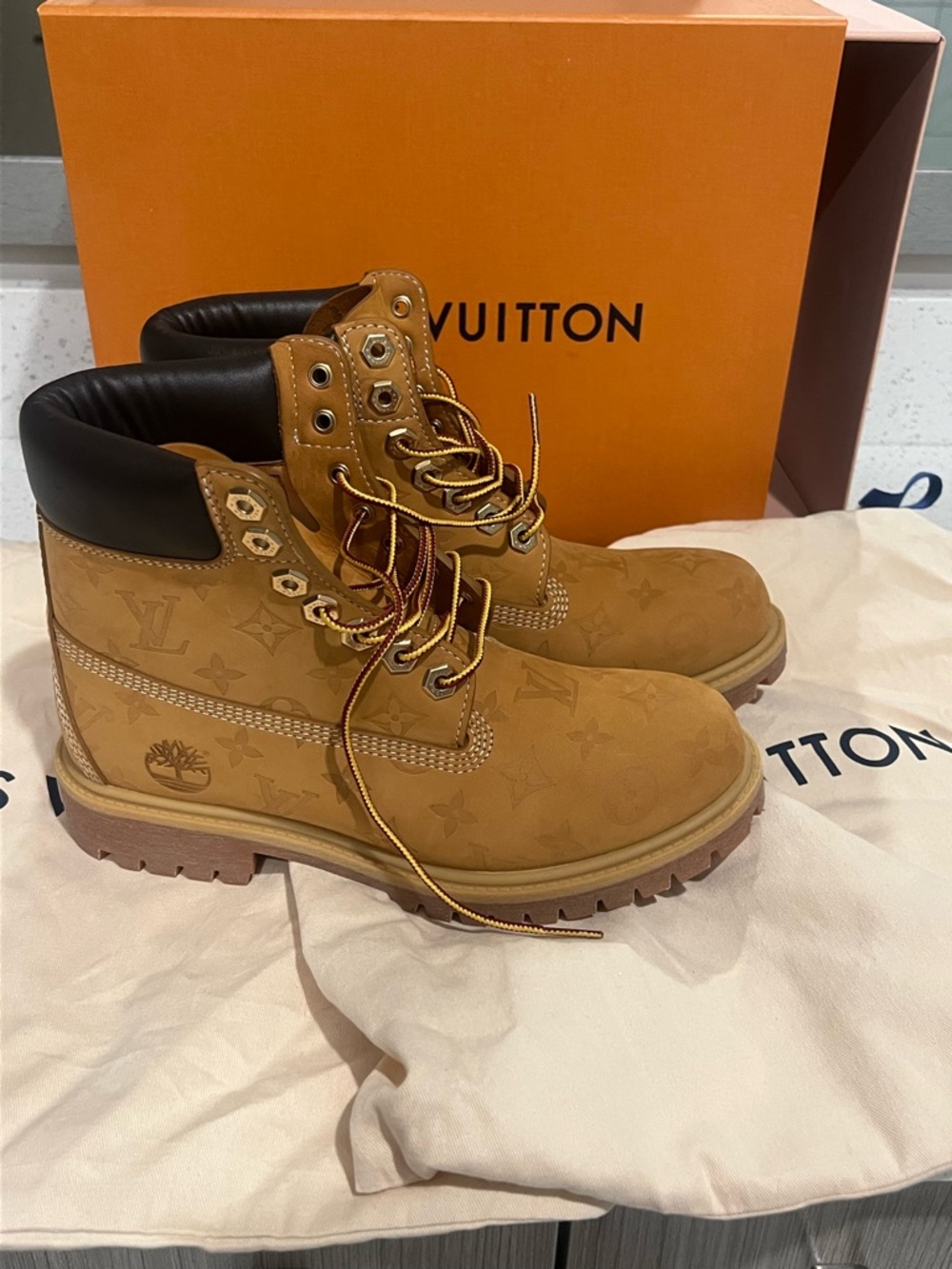 Timberland Men’s Wheat Brown Monogram Embossed Work Boots